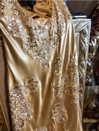 Vintage Mermaid Champagne Gold Sequined Lace Satin Long Classy Prom Dress