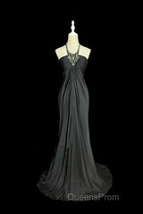 Vintage Mermaid Halter Gray Long Evening Prom Gown Fairy Evening Prom Dress