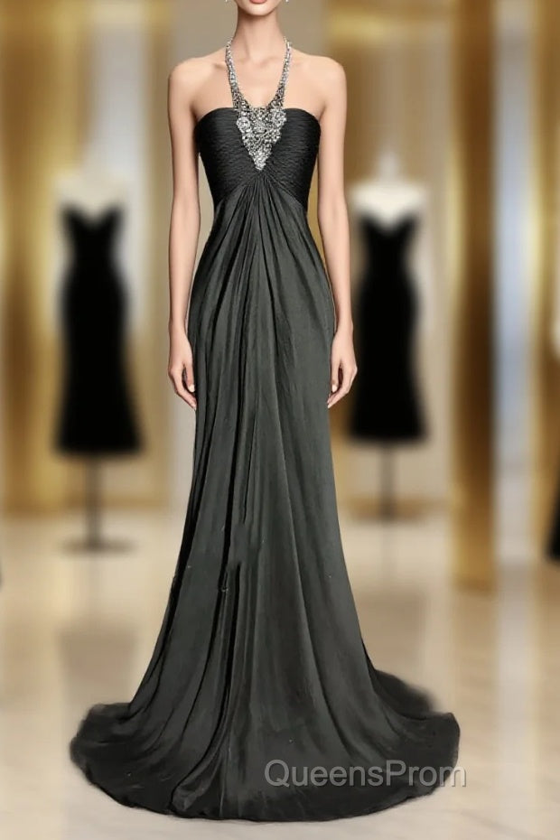 Vintage Mermaid Halter Gray Long Evening Prom Gown Fairy Evening Prom Dress Main image