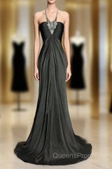 Vintage Mermaid Halter Gray Long Evening Prom Gown Fairy Evening Prom Dress