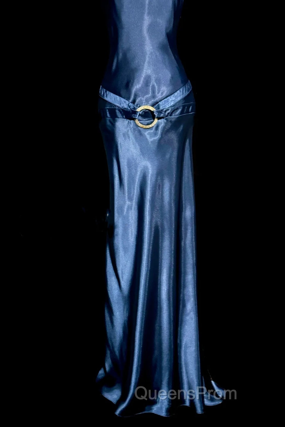 Vintage Mermaid Halter Neck Blue Satin Backless Evening Prom Gown Fairy Evening Prom Dress
