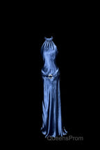 Vintage Mermaid Halter Neck Blue Satin Backless Evening Prom Gown Fairy Evening Prom Dress