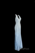 Vintage Mermaid Halter Neck Blue Sequin Evening Prom Gown Fairy Evening Prom Dress