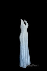 Vintage Mermaid Halter Neck Blue Sequin Evening Prom Gown Fairy Evening Prom Dress