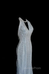 Vintage Mermaid Halter Neck Blue Sequin Evening Prom Gown Fairy Evening Prom Dress