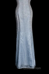 Vintage Mermaid Halter Neck Blue Sequin Evening Prom Gown Fairy Evening Prom Dress