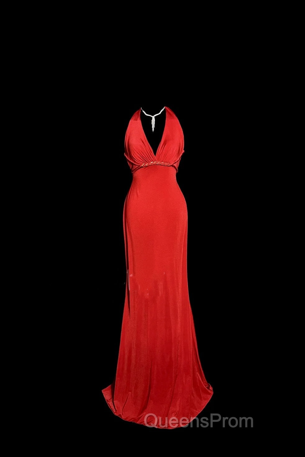 Vintage Mermaid Halter Satin Red Evening Prom Gown Fairy Evening Prom Dress Secondary image