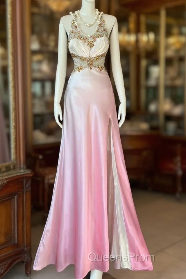 Vintage Mermaid Halter Sleeveless Long Ombre Pink Evening Dress Evening Prom Dress Main image