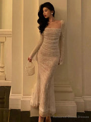 Vintage Mermaid Lace Prom Dress Elegant Apricot Square Collar Evening Party Gown