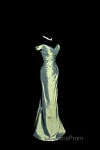 Vintage Mermaid Off The Shoulder Green Long Evening Prom Gown Fairy Evening Prom Dress