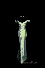 Vintage Mermaid Off The Shoulder Green Long Evening Prom Gown Fairy Evening Prom Dress