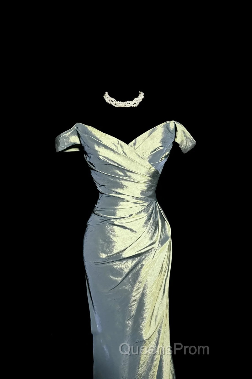 Vintage Mermaid Off The Shoulder Green Long Evening Prom Gown Fairy Evening Prom Dress