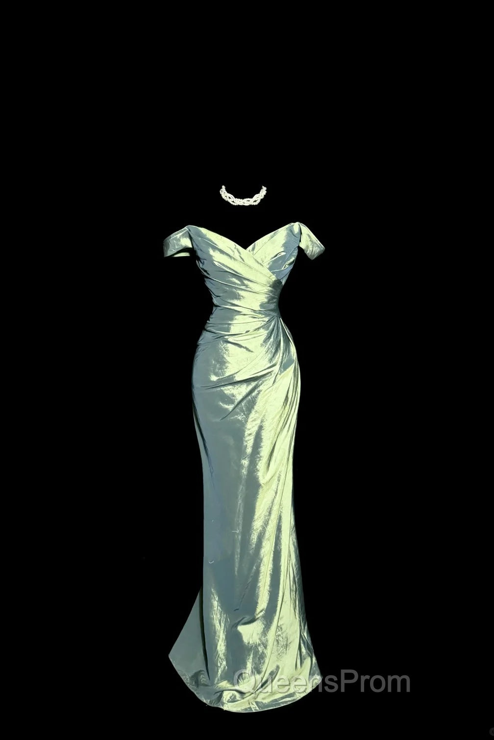 Vintage Mermaid Off The Shoulder Green Long Evening Prom Gown Fairy Evening Prom Dress
