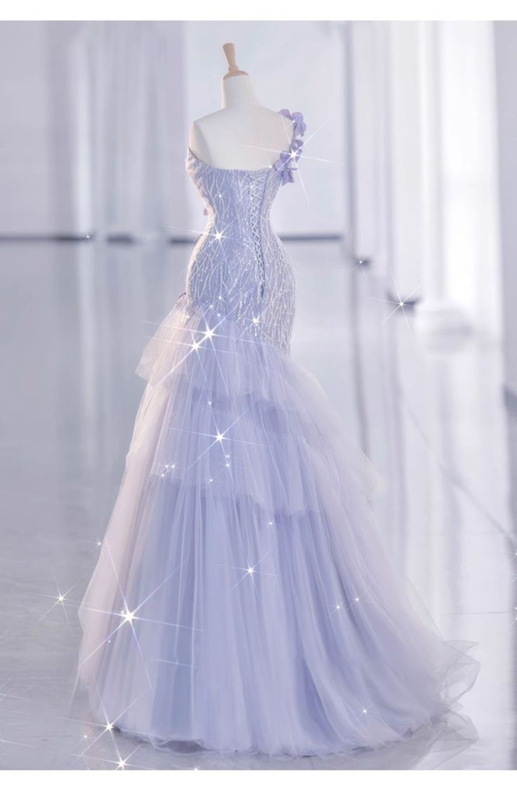 Vintage Mermaid One Shoulder Lilac Tulle Satin Long Classy Prom Dress Party Dress Secondary image