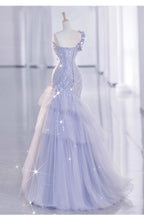 Vintage Mermaid One Shoulder Lilac Tulle Satin Long Classy Prom Dress Party Dress