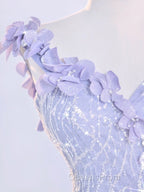 Vintage Mermaid One Shoulder Lilac Tulle Satin Long Evening Prom Dress Party Dress
