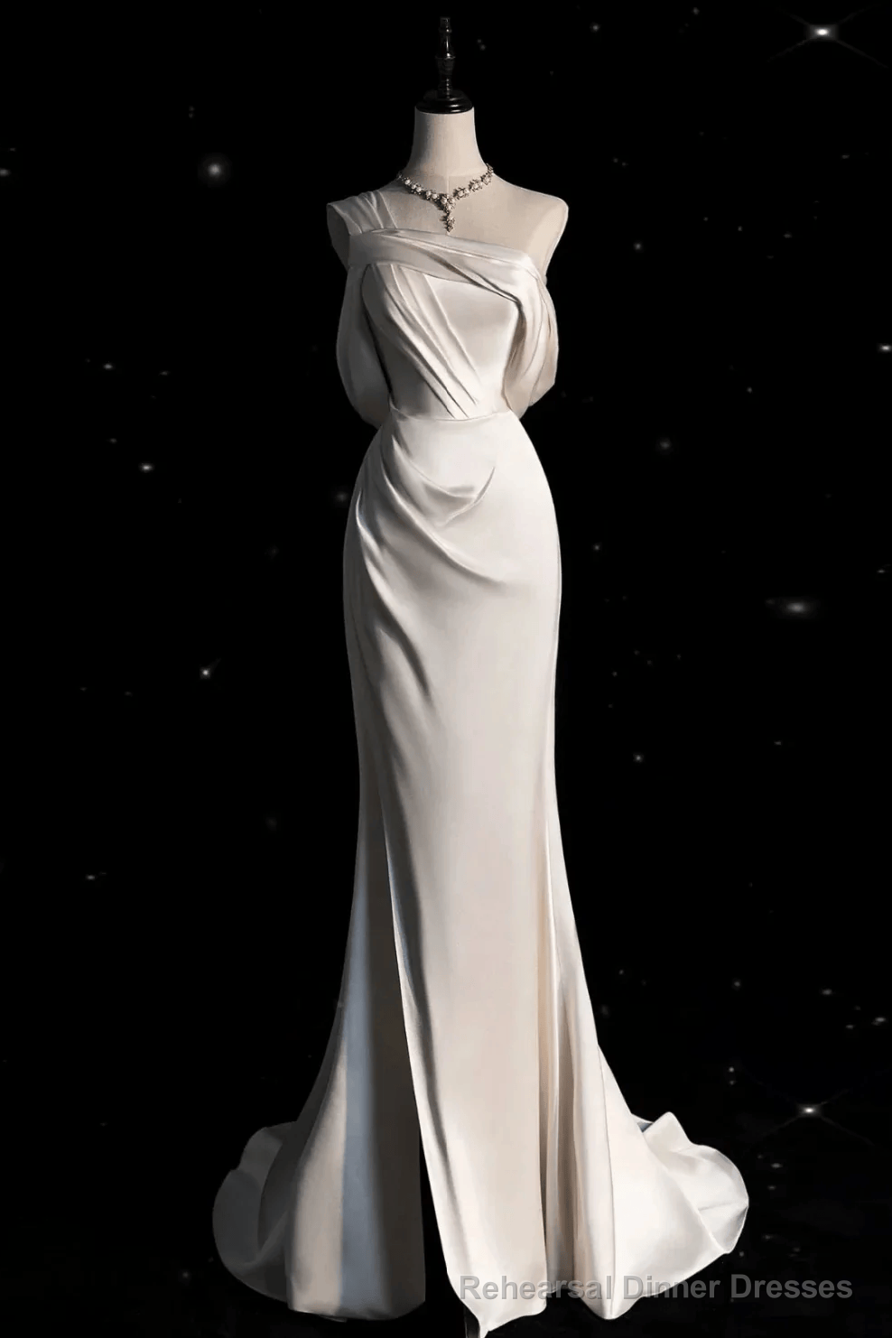 Vintage Mermaid One Shoulder Long White Satin Wedding Dresses
