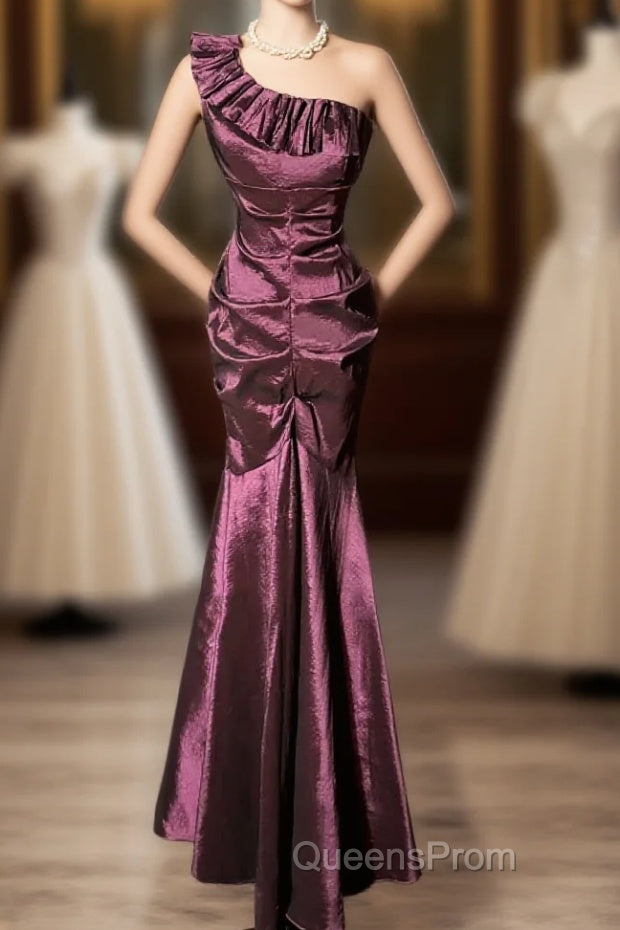 Vintage Mermaid One Shoulder Sleeveless Long Evening Prom Gown Fairy Evening Prom Dress Main image