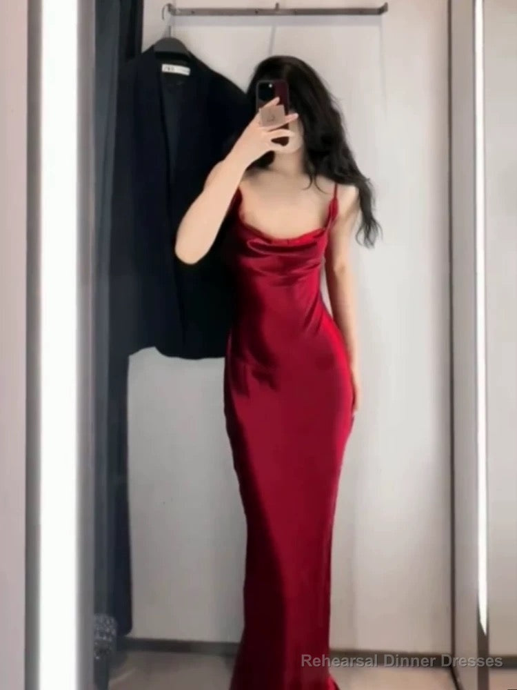 Vintage Mermaid Spaghetti Straps Burgundy Satin Long Floor Length Prom Dresses Secondary image