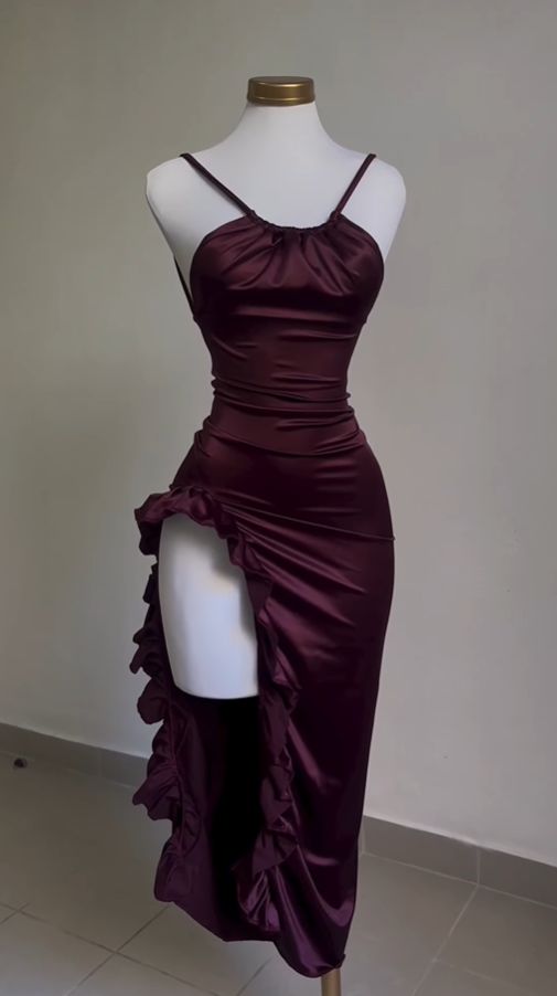 Vintage Mermaid Spaghetti Straps Custom Silk Satin Blue Long Classy Prom Dress