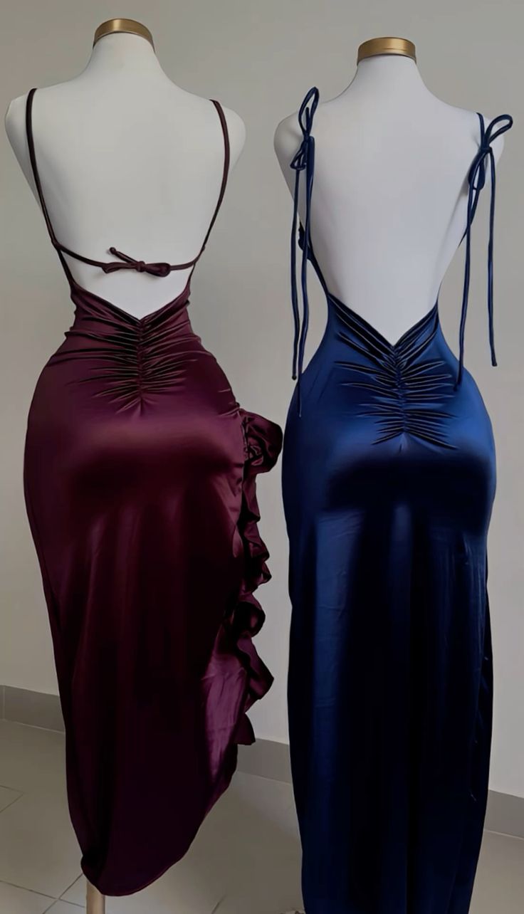 Vintage Mermaid Spaghetti Straps Custom Silk Satin Blue Long Classy Prom Dress