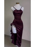 Vintage Mermaid Spaghetti Straps Custom Silk Satin Blue Long Classy Prom Dress