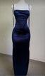 Vintage Mermaid Spaghetti Straps Custom Silk Satin Blue Long Classy Prom Dress