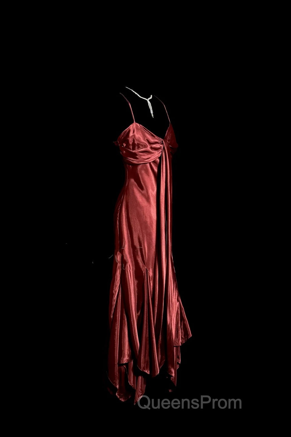 Vintage Mermaid Spaghetti Straps Satin Burgundy Evening Prom Gown Fairy Evening Prom Dress Secondary image