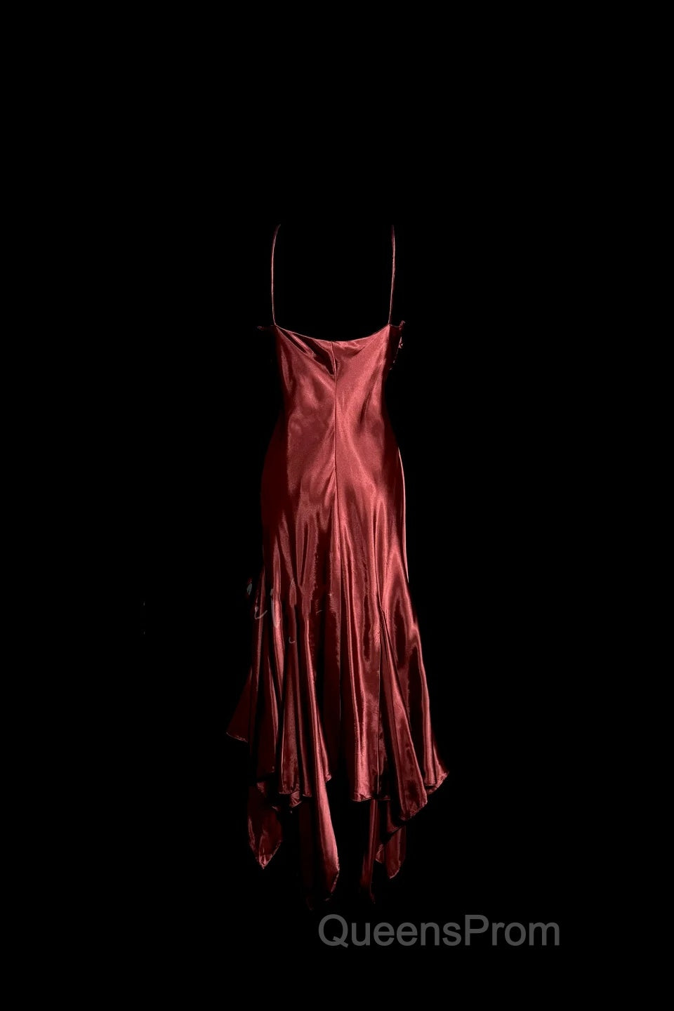 Vintage Mermaid Spaghetti Straps Satin Burgundy Evening Prom Gown Fairy Evening Prom Dress