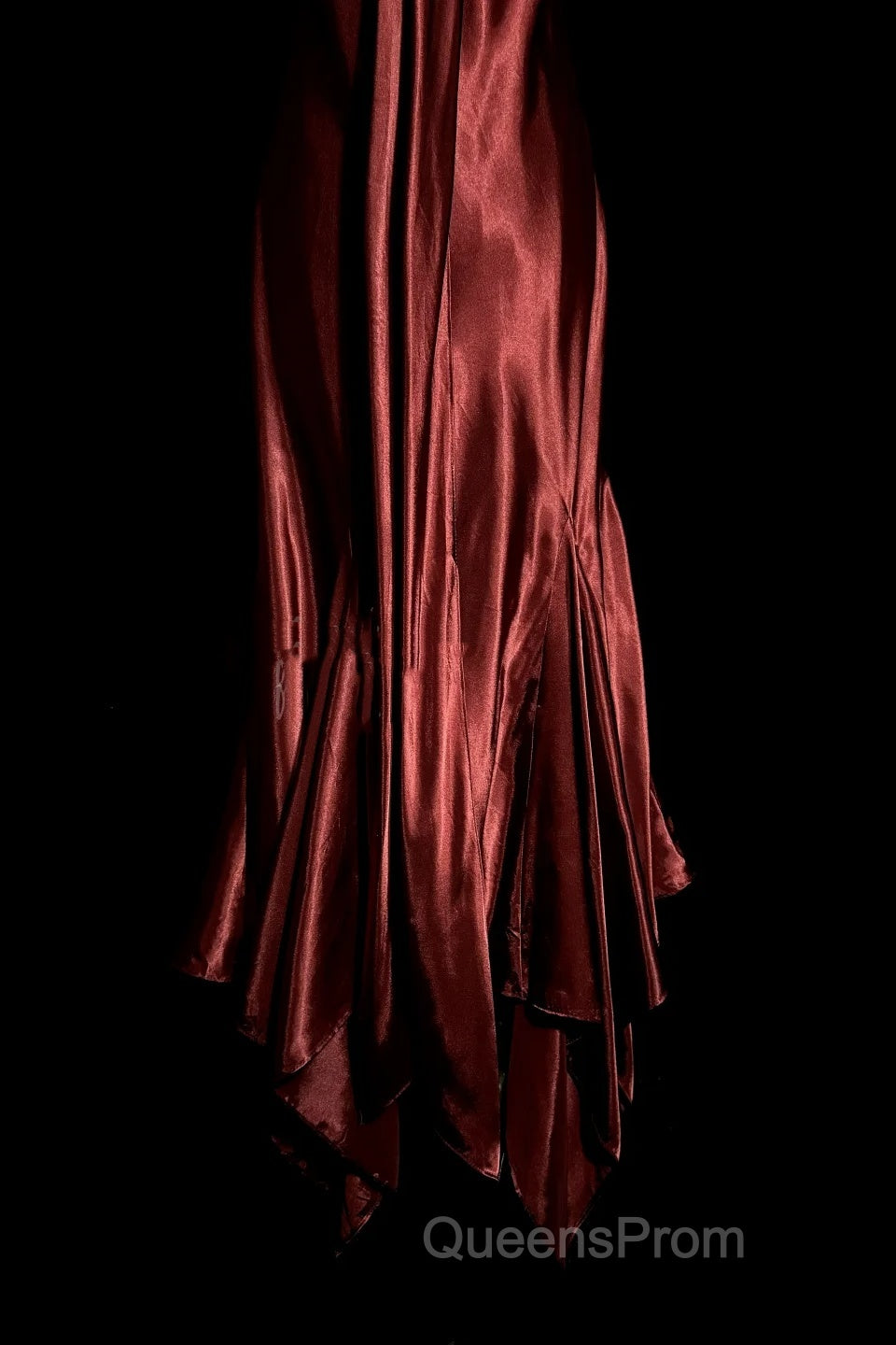 Vintage Mermaid Spaghetti Straps Satin Burgundy Evening Prom Gown Fairy Evening Prom Dress
