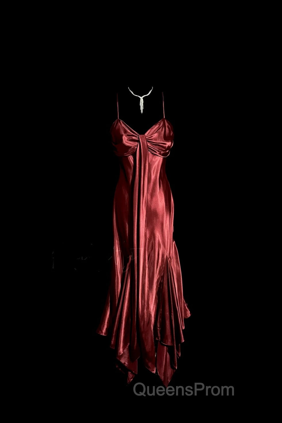 Vintage Mermaid Spaghetti Straps Satin Burgundy Evening Prom Gown Fairy Evening Prom Dress