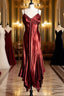 Vintage Mermaid Spaghetti Straps Satin Burgundy Evening Prom Gown Fairy Evening Prom Dress