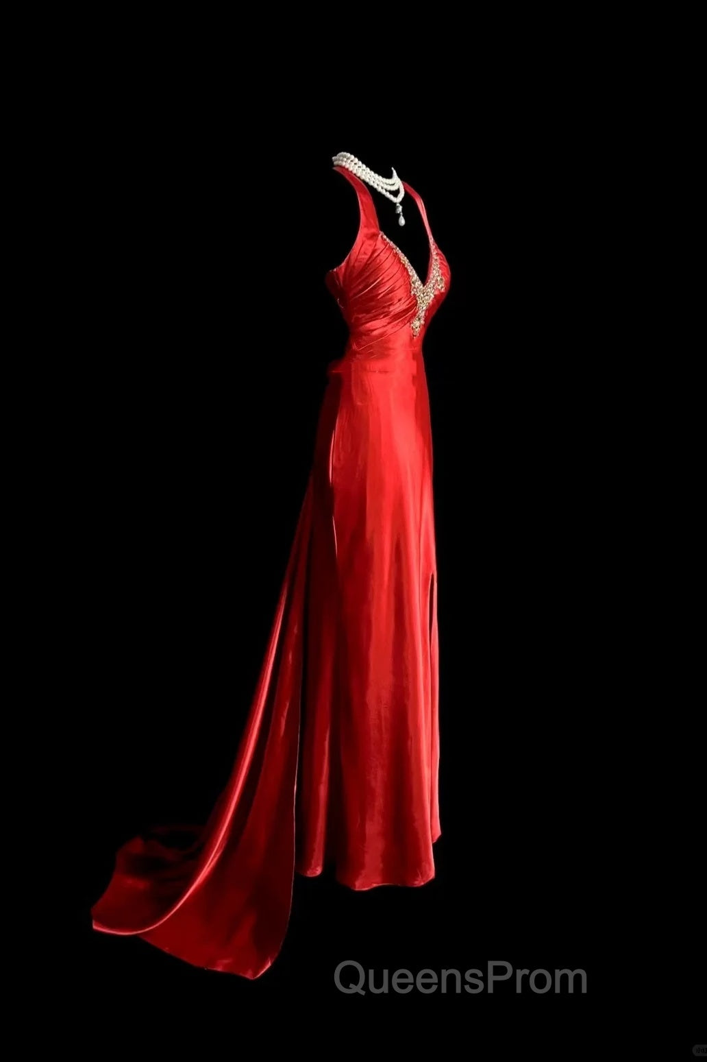Vintage Mermaid Spaghetti Straps Satin Red Evening Prom Gown Fairy Evening Prom Dress Secondary image