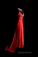 Vintage Mermaid Spaghetti Straps Satin Red Evening Prom Gown Fairy Evening Prom Dress