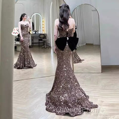 Vintage Mermaid Strapless Party Dress Long Sequin Evening Prom Dress
