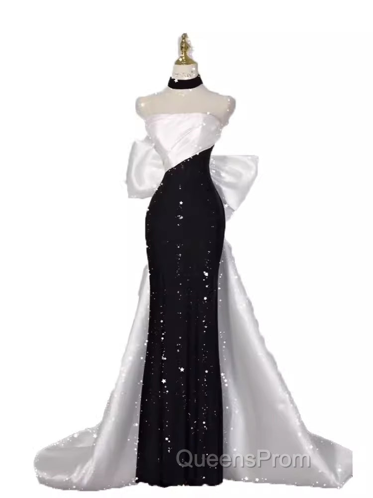 Vintage Mermaid Strapless Sequin Black Long Evening Prom Dress Formal Dress Secondary image