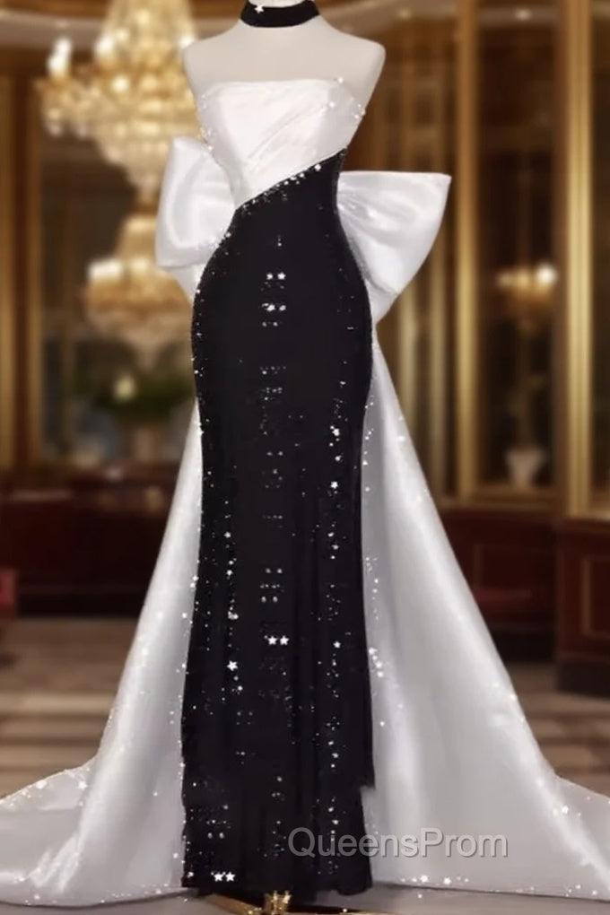 Vintage Mermaid Strapless Sequin Black Long Evening Prom Dress Formal Dress Main image
