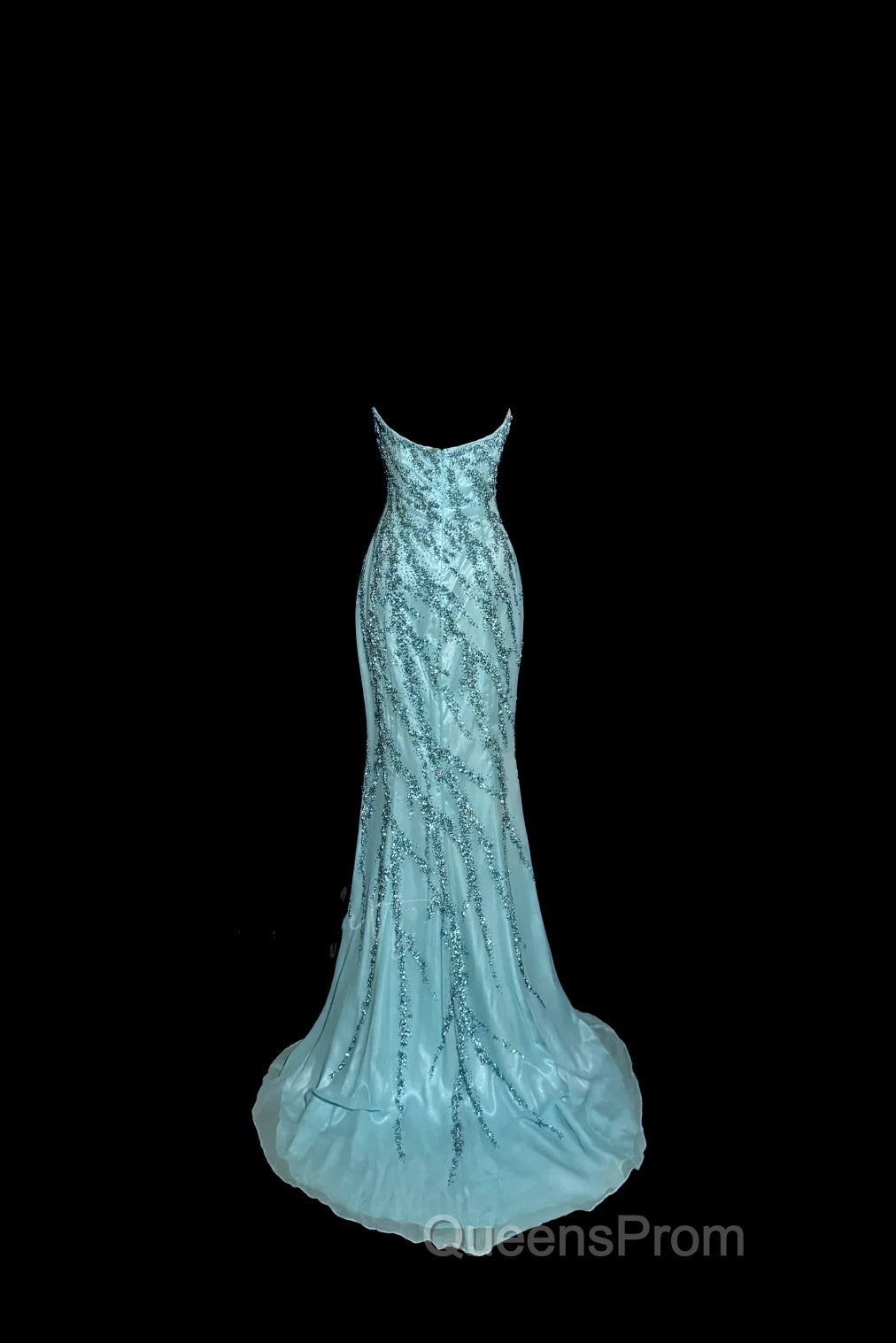 Vintage Mermaid Strapless Tulle Blue Beads Long Evening Prom Gown Fairy Evening Prom Dress Secondary image
