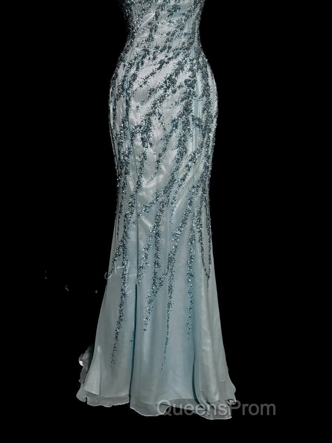 Vintage Mermaid Strapless Tulle Blue Beads Long Evening Prom Gown Fairy Evening Prom Dress