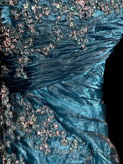 Vintage Mermaid Strapless Tulle Blue Long Evening Prom Gown Fairy Evening Prom Dress