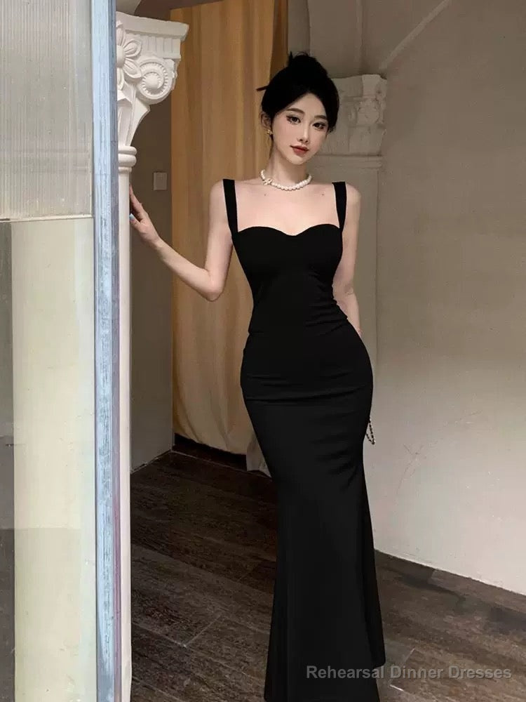 Vintage Mermaid Straps Black Satin Long Birthday Dress Prom Dresses Secondary image