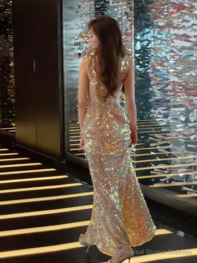 Vintage Mermaid Straps Sequin Backless Long Birthday Dress Prom Dresses Secondary image