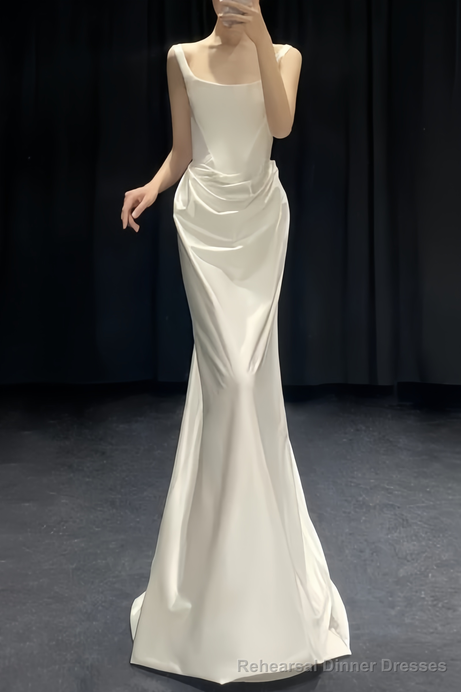 Vintage Mermaid Straps Sleeveless Satin Ivory Wedding Dresses Main image