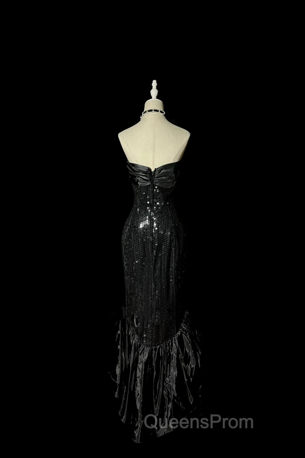 Vintage Mermaid Sweetheart Black Sequin Long Evening Prom Gown Fairy Evening Prom Dress Secondary image