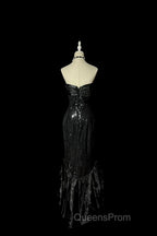 Vintage Mermaid Sweetheart Black Sequin Long Evening Prom Gown Fairy Evening Prom Dress