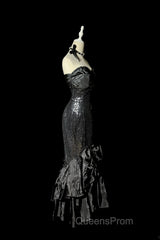 Vintage Mermaid Sweetheart Black Sequin Long Evening Prom Gown Fairy Evening Prom Dress