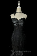 Vintage Mermaid Sweetheart Black Sequin Long Evening Prom Gown Fairy Evening Prom Dress
