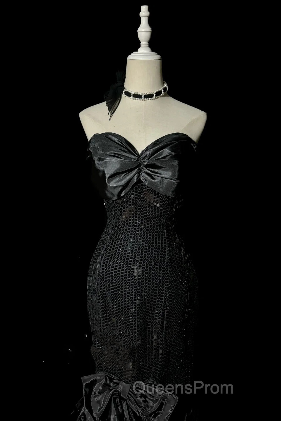 Vintage Mermaid Sweetheart Black Sequin Long Evening Prom Gown Fairy Evening Prom Dress