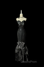 Vintage Mermaid Sweetheart Black Sequin Long Evening Prom Gown Fairy Evening Prom Dress