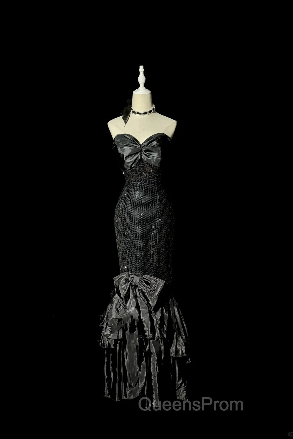 Vintage Mermaid Sweetheart Black Sequin Long Evening Prom Gown Fairy Evening Prom Dress